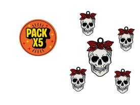 Dije Esmaltado Calavera con Moño base Negra x 5 unidades